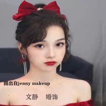 Bride toast tiara fugitive princess red bow hairclip 2021 new dress red tassel earrings