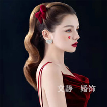 Emily bride with red three-dimensional velvet bow hairclip toast wedding tiara fleshy bow