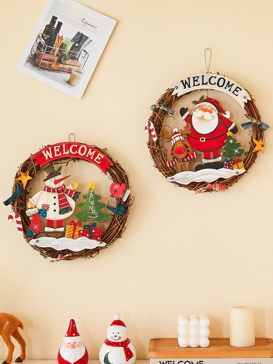 Christmas decorations old man snowman rattan wreath simulation rattan door hanging wall hanging scene layout Christmas tree