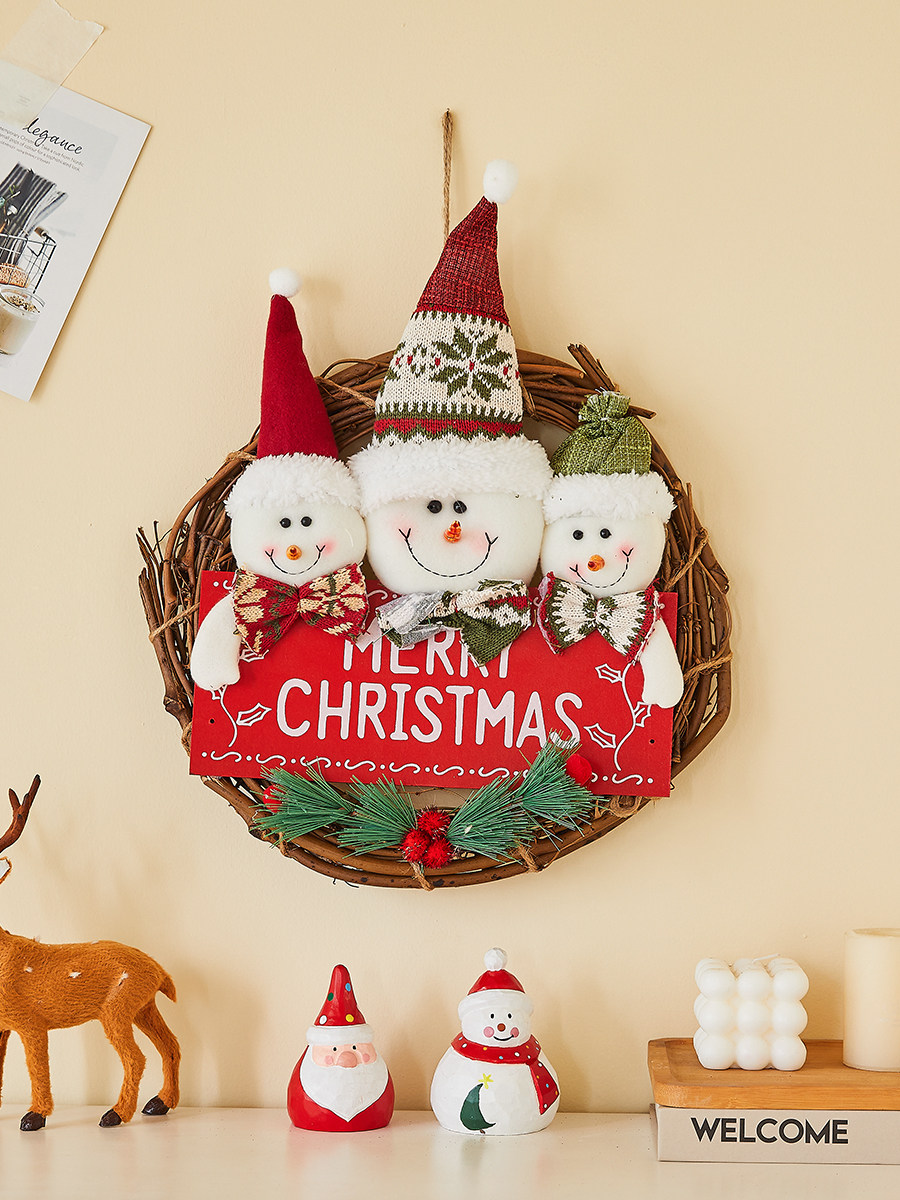 Christmas decorations old man snowman rattan wreath simulation rattan door hanging wall hanging scene layout Christmas tree