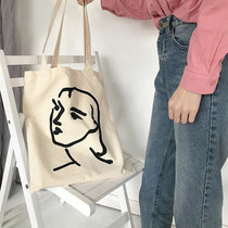 New retro abstract face Joker simple fashion academic art student shoulder bag canvas bag women's bag