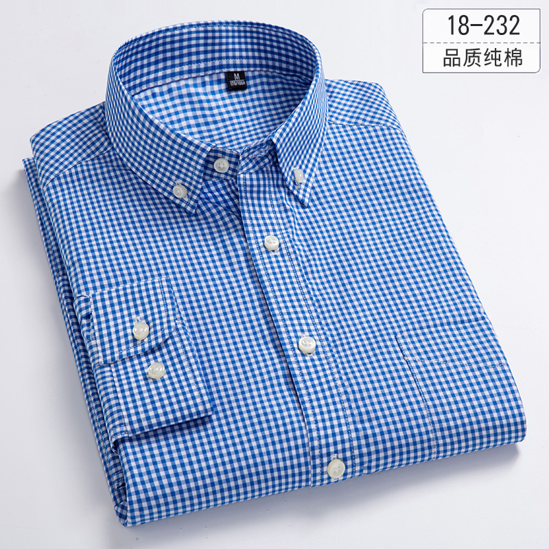 Spring and Autumn Thin Men's Long-Sleeved Shirts, Pure Cotton, Non-Ironing, Plaid Shirts for Young and Middle-Aged People, Slim-Fitting Casual Dad Shirts