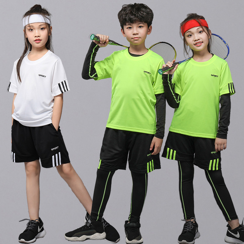 Children badminton suit suit Girls table tennis tennis clothes Short sleeve quick-drying summer boys running sportswear
