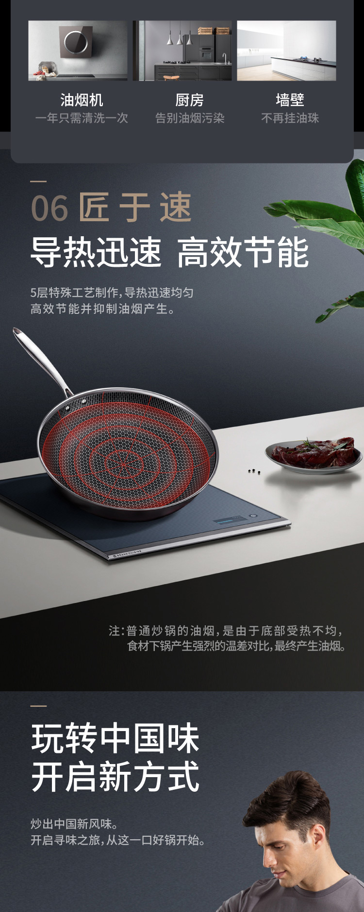 德国顶级厨具 康巴赫 二代E级全面蜂窝 304不锈钢不粘锅 32cm 少油烟 图7