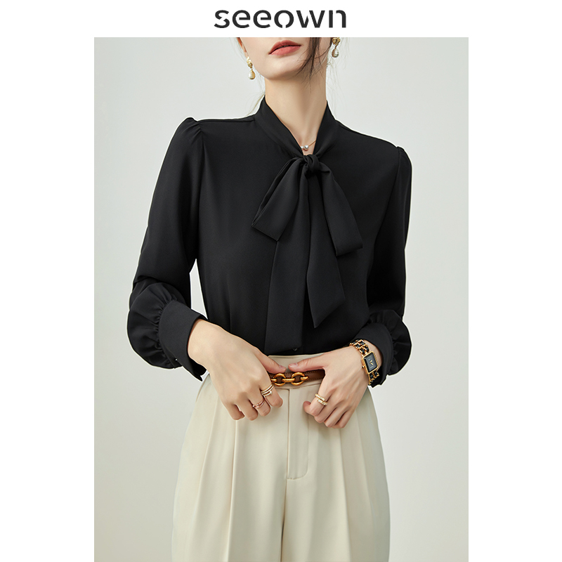 Black Ribbon Bow Chiffon Shirt for Women 2026 Spring and Autumn High-End Professional Shirt with Elegant Ol Style Black Ribbon Bow Chiffon Shirt for Women 2026 Spring and Autumn High-End Professional Shirt with Elegant Ol Style