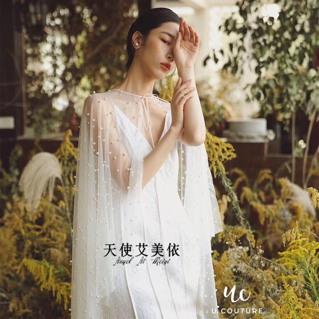 Han Style Heavy Work Pearl Shawl Bride Wedding Dress Wedding Wedding Dress Styling Accessories Handmade Nail Pearl Brigade Pat Outside for a Little Cloak Style