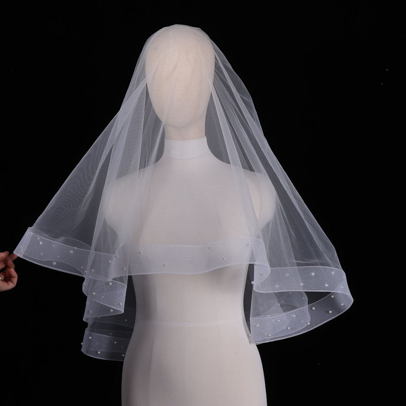 Fashion simple double comb covering veil high-grade nail white bride marriage and accessory short