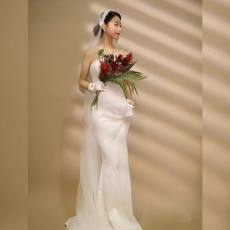 Han Style Long Version Trailing Bridal Wedding Pearl headwear Hair Superfairy Brigades Pat on Genuine Styling Retro Lace head yarn