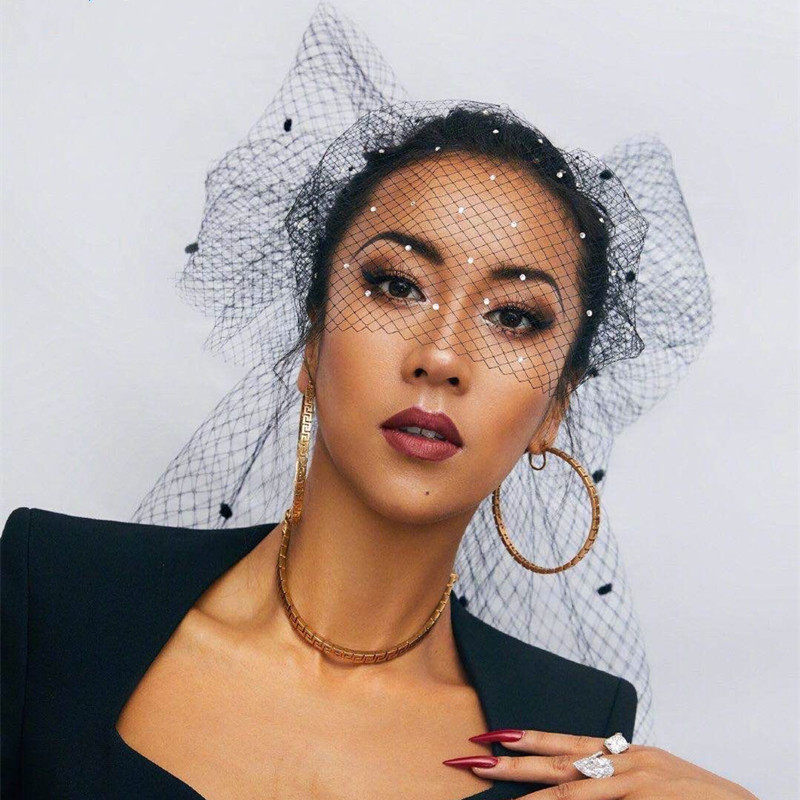 Fashion black stage exaggerated props mesh veil photo photo catwalk accessories makeup photography bow veil