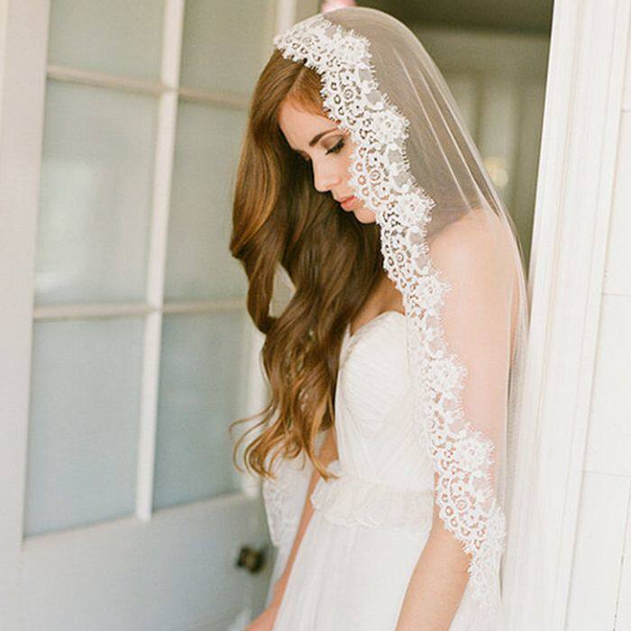 New White Wave Dot Bride Wedding Wedding Wedding Head Yarn Short And Soft Beauty Eyelash Lace Soft Yarn Head Yarn