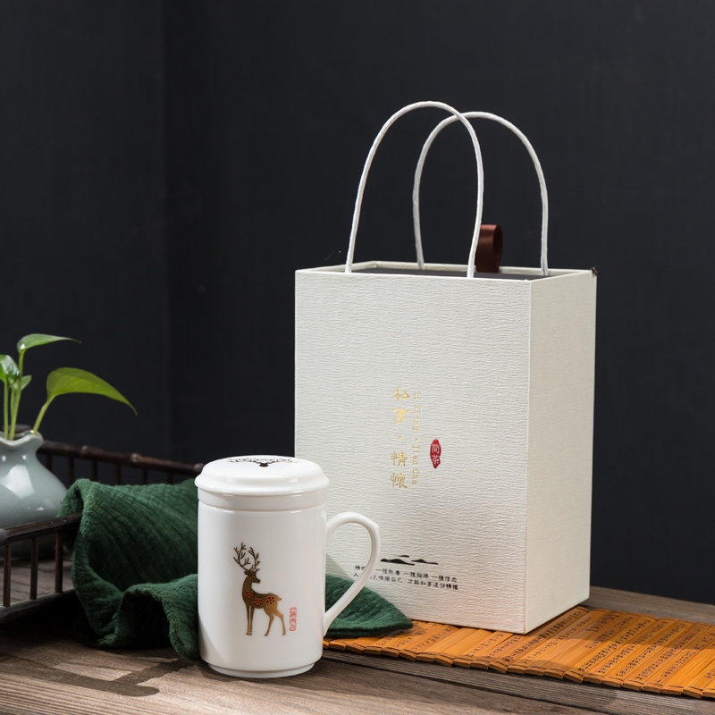 Dehua white porcelain ceramic tea cup with lid filtration separation office cup tea cup personal tea cup flower tea cups