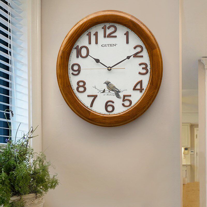 New Chinese Newspaper Time Clocks Birds Tinnitus Living-room Hanging Bell Solid Wood Aqua Tru Modern Brief Hanging Wall Whole Point Bells Hang Up Watch