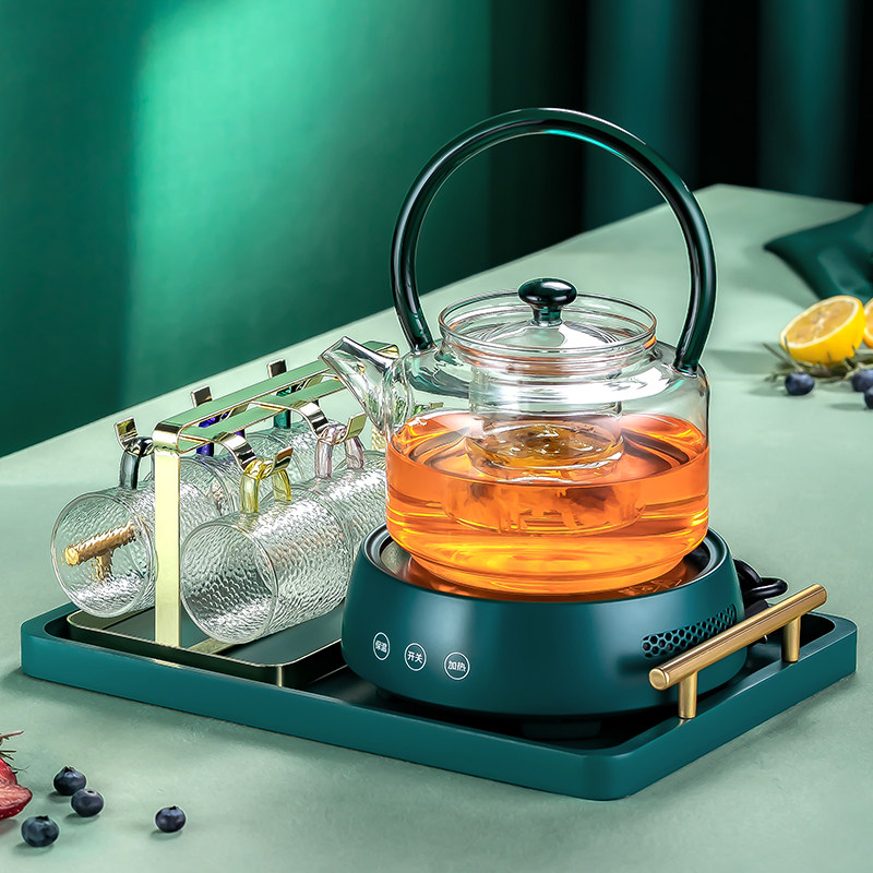 Light luxury flower tea set set glass afternoon tea fruit tea boiling teapot European high-end flower teapot set