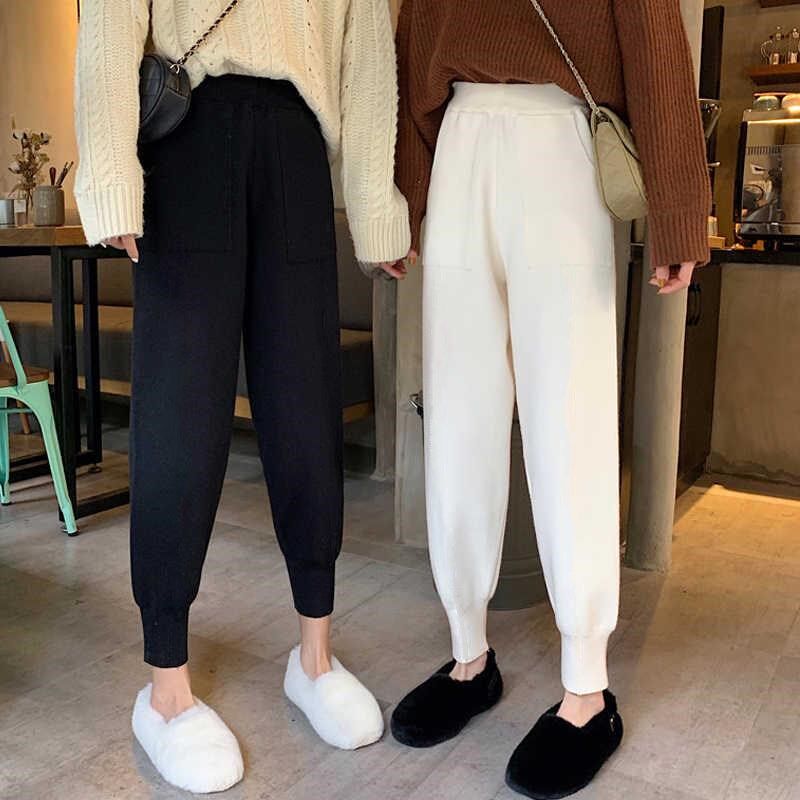 Pregnant women's pants fall new spring Korean version of casual knitted harem pants loose sports carrot pants spring and autumn outer wear
