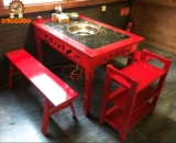 Мраморный горячий горшок для горшка и стул Индукционная плита Сжиженная плита с твердым деревом Столы горячего горшка и комбинированная комбинированная настройка