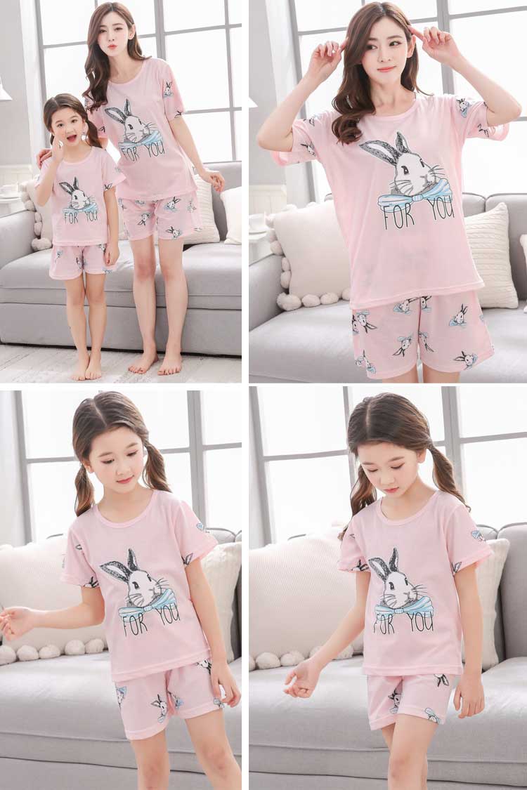 Mùa hè ngắn tay phần mỏng cotton mẹ cô gái cha mẹ và con đồ ngủ mùa hè Hàn Quốc phiên bản của công chúa cô gái lớn phù hợp với trẻ em shop đồ ngủ đẹp cho cả gia đình