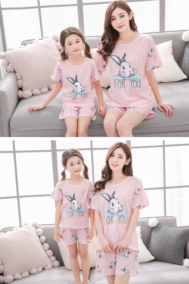 Mùa hè ngắn tay phần mỏng cotton mẹ cô gái cha mẹ và con đồ ngủ mùa hè Hàn Quốc phiên bản của công chúa cô gái lớn phù hợp với trẻ em shop đồ ngủ đẹp cho cả gia đình
