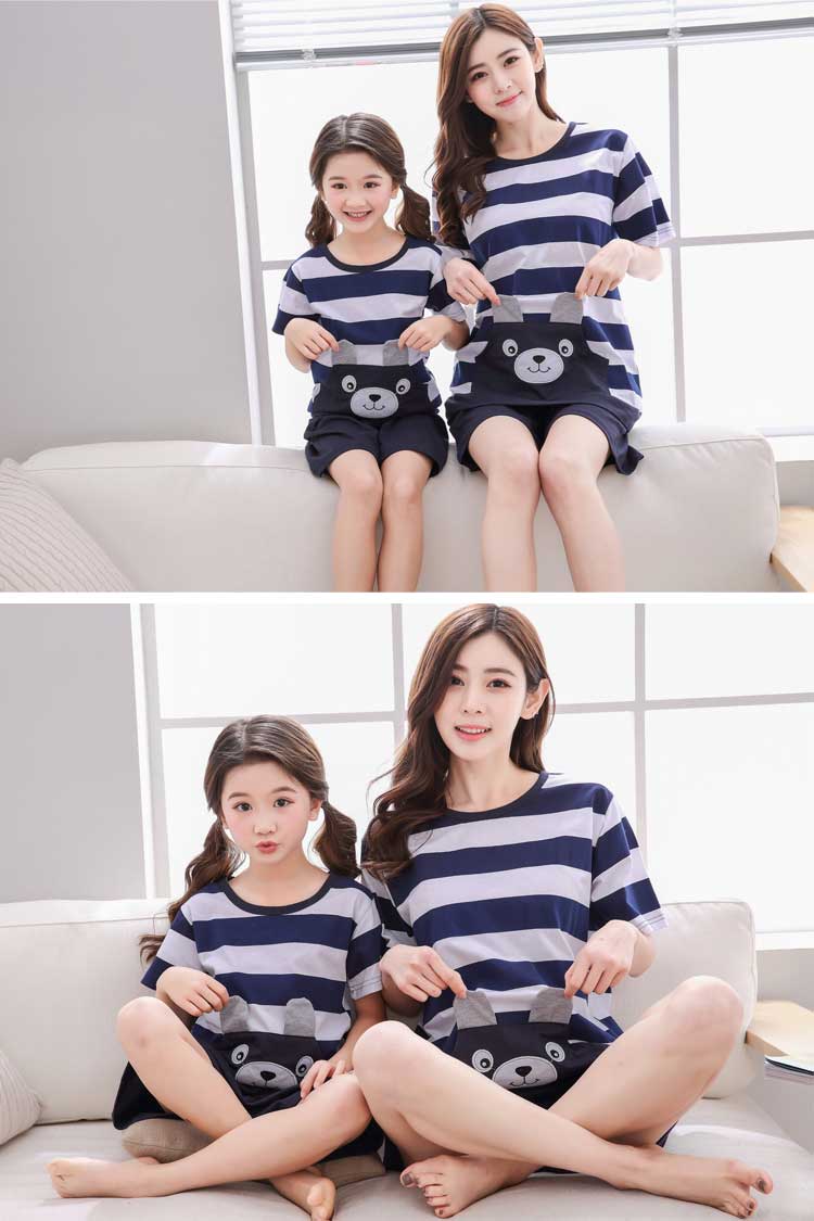 Mùa hè ngắn tay phần mỏng cotton mẹ cô gái cha mẹ và con đồ ngủ mùa hè Hàn Quốc phiên bản của công chúa cô gái lớn phù hợp với trẻ em shop đồ ngủ đẹp cho cả gia đình