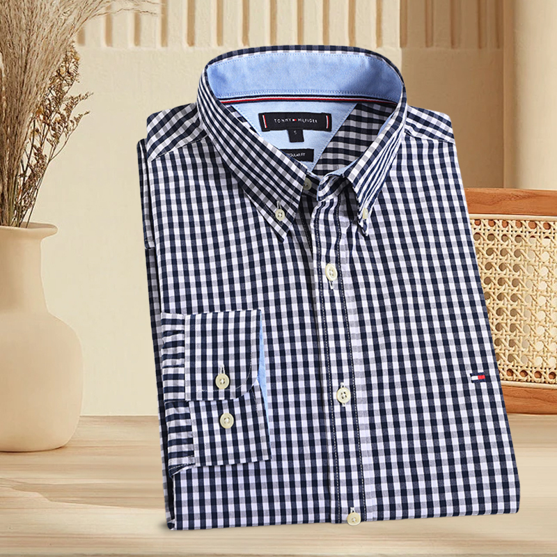 North American New Product Tommy Business Casual Plaid Non-Iron Long-Sleeved Pure Cotton Shirt High-End Spring & Fall Shirt for Men North American New Product Tommy Business Casual Plaid Non-Iron Long-Sleeved Pure Cotton Shirt High-End Spring & Fall Shirt for Men