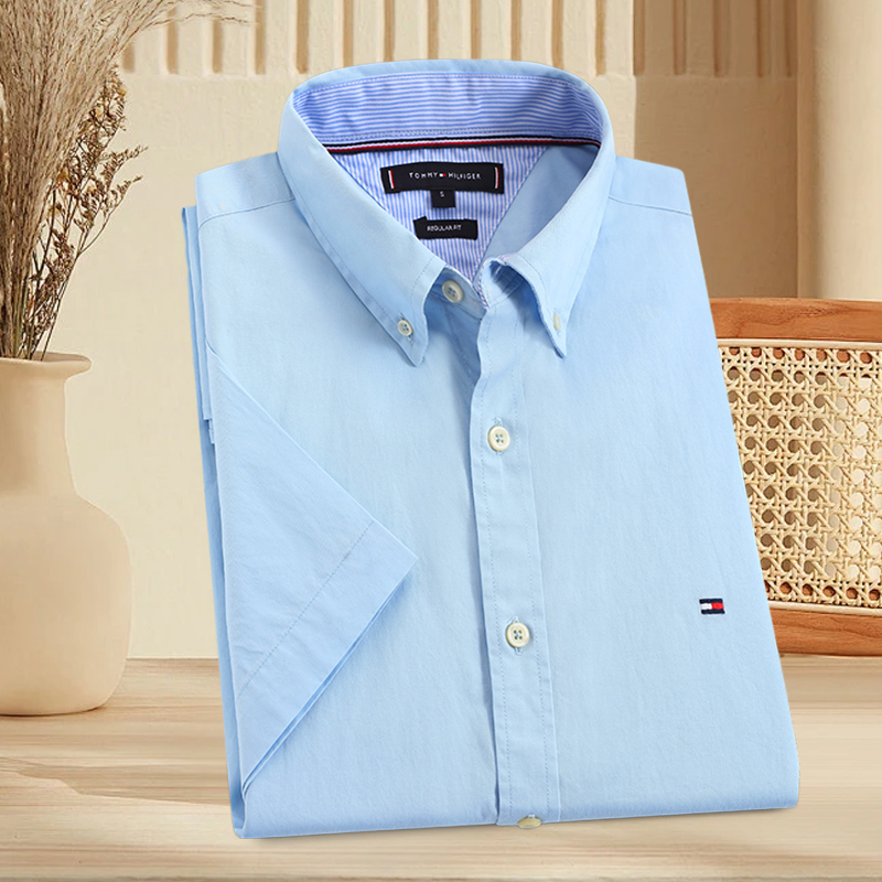 North American New Model Tommy Business Casual Solid Color Men's 26 New Classic Pure Cotton Breathable Short-Sleeved Shirt North American New Model Tommy Business Casual Solid Color Men's 26 New Classic Pure Cotton Breathable Short-Sleeved Shirt
