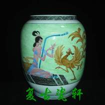 Jingdezhen Cultural Revolution old factory goods porcelain red flag porcelain factory hand-painted Glaze beauty drama Phoenix lamp bottle painting tube