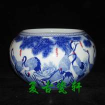 Jingdezhen factory goods porcelain blue and white glaze in red inside and outside painting pine crane Yannian washing water washing tea washing pen washing
