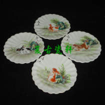 Jingdezhen Cultural Revolution Factory goods porcelain pastel hand-painted jade small moon rabbit flower-shaped small tray side dish holder set