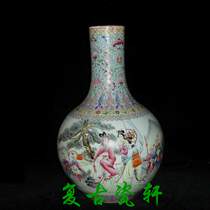 Cultural Revolution boutique factory goods porcelain art porcelain art porcelain factory heavy industry pastel hand-painted figure Mu Guiying hanging vase celestial ball
