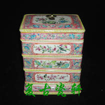 Jingdezhen Cultural Revolution Factory goods porcelain pastel hand-painted carmine flower and bird square stack box multi-layer tea fruit box