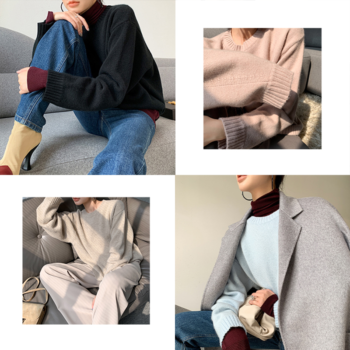JOC Exclusive Dye 4 Colors Classic Cashmere Versatile Pieces Chic Slouchy Knitted Loose Sweater