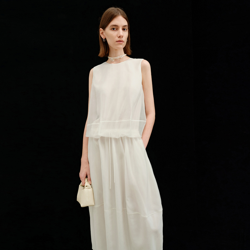Chicjoc Double-Layer Silk Organza + Crepe De Chine_ Heavy-Duty, Atmospheric Bubble Style Balloon Dress Chicjoc Double-Layer Silk Organza + Crepe De Chine_ Heavy-Duty, Atmospheric Bubble Style Balloon Dress