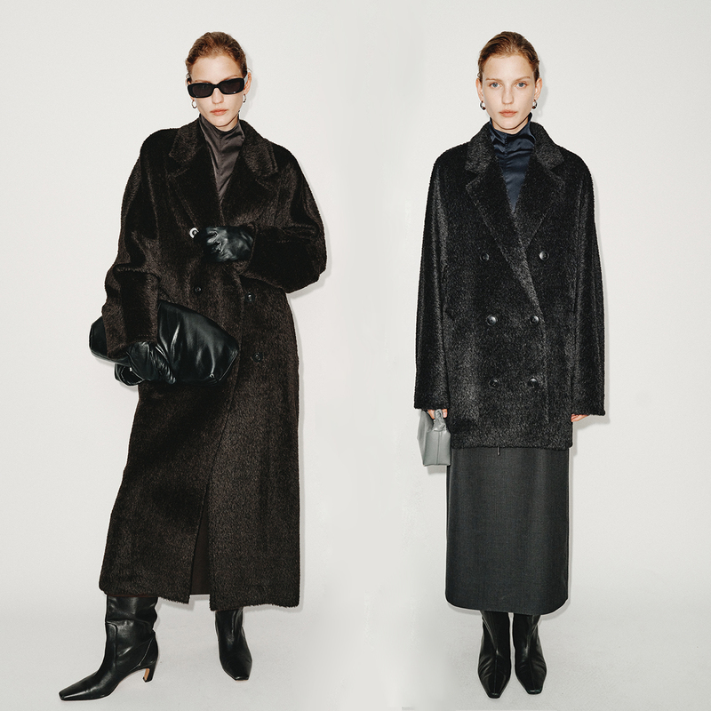 Chicjoc's Best-Selling Item_ Fur-Like Extra-Long Hair/Clusters/100% Alpaca Classic Double-Breasted Coat