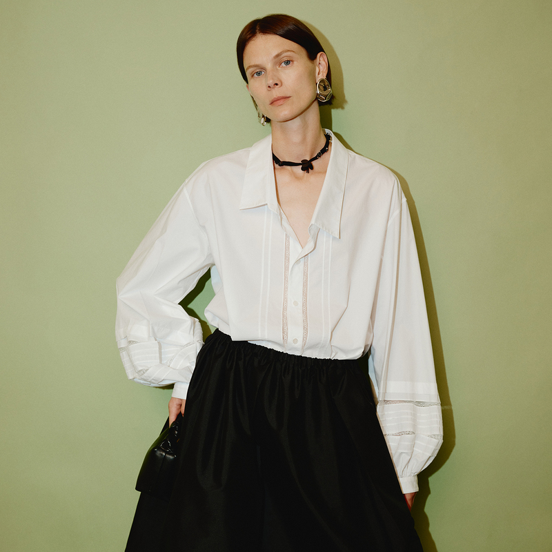 Chicjoc Limited Edition French Sh Out-Of-Print Handmade Bowknot Levis Lace_Lantern Sleeve Tuck Pleat Shirt Chicjoc Limited Edition French Sh Out-Of-Print Handmade Bowknot Levis Lace_Lantern Sleeve Tuck Pleat Shirt