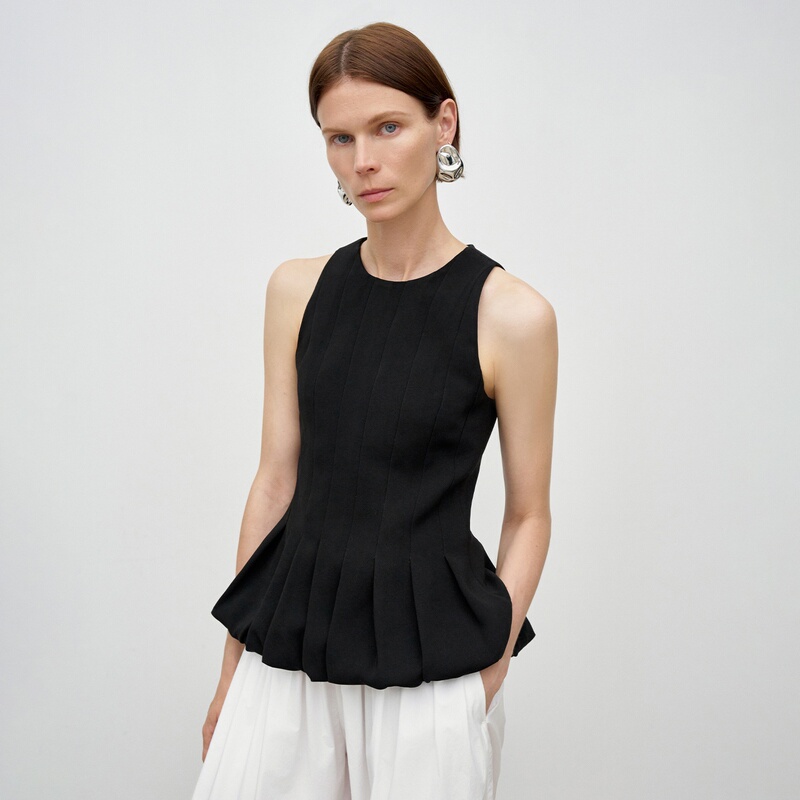 Chicjoc Japanese Cool Triacetate/Linen Heavy-Duty Pleated Flower Bud Shoulder-Cut Waist-Cinching Vest Chicjoc Japanese Cool Triacetate/Linen Heavy-Duty Pleated Flower Bud Shoulder-Cut Waist-Cinching Vest