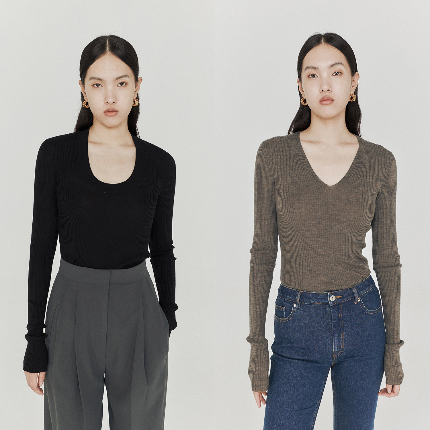 CHICJOC explosive return 120s wool OTW technology Classic U collar V collar Joker slim knitted base shirt