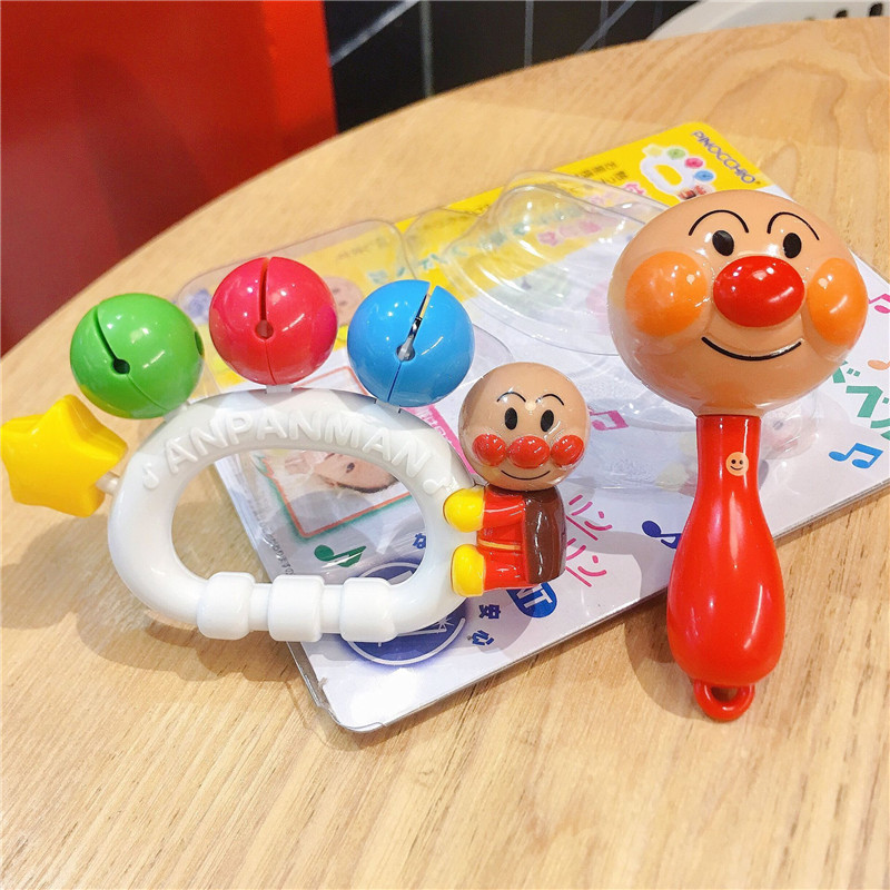 Anpanman Baby Hand Crank Tooth Glue Sand Hammer Hand Grab Ball Rattle Drum Toddler Comfort Toy 0-6-12 Months