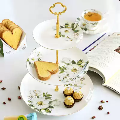 European-style snack plate Three-layer creative bone China snack rack Afternoon tea set Fruit dried fruit plate Ceramic cake plate