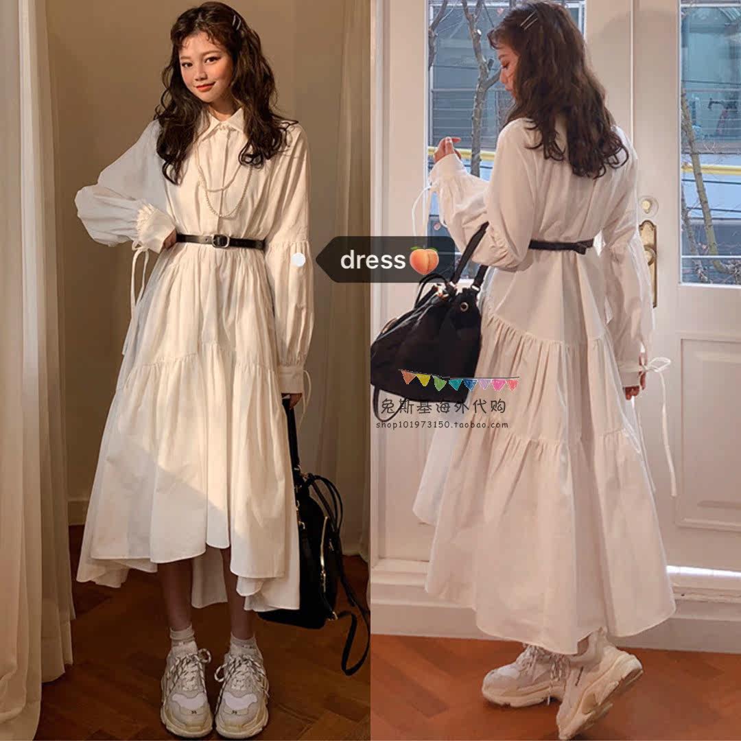 Japan SLY Spring Summer New Korean version shirt retro loose POLO collar for a long version of the women's dress