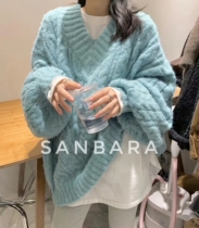 Japan SLY2021 new twist sweater woman thickened V collar loose with long knitted blouse in lazy wind