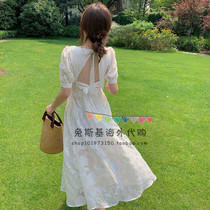 Japan SLY summer bubble sleeve skirt super fairy thin temperament gentle wind backless white dress