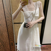 Japans SLY THOM beach skirt is thin in summer white backless sling dress with chiffon mid-length skirt