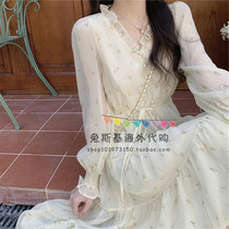 Japan SLY 21 spring new womens dress Korean version waist slim floral lace dress long