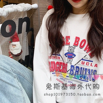 Japan SLY 21 spring print loose top round neck casual base shirt wild cartoon long sleeve T-shirt