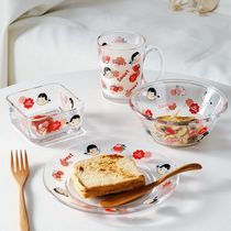 New products on the market not two sister glass salad bowl plate tableware set Net Red Girl Heart Breakfast Oatmeal cup