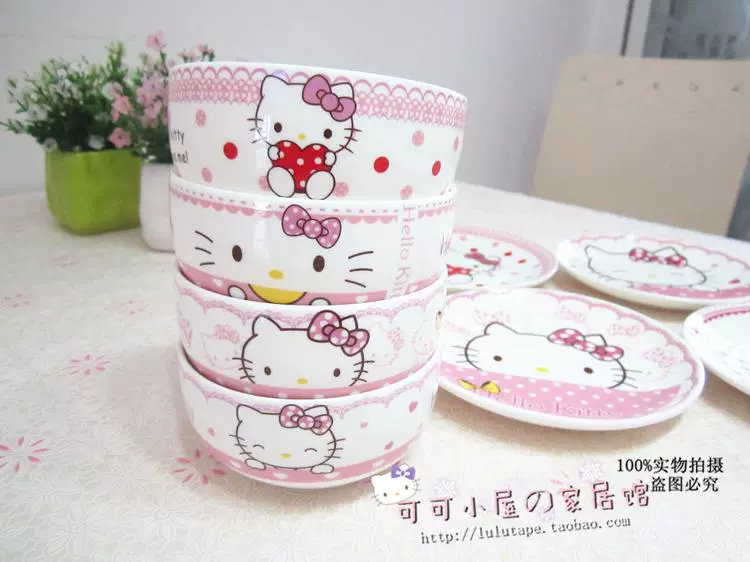 Một bộ đồ ăn mơ ước bộ đồ ăn hello kitty kt trẻ em bát xương món ăn chủ đề bộ khách sạn bằng gốm - Đồ ăn tối đũa ăn cơm