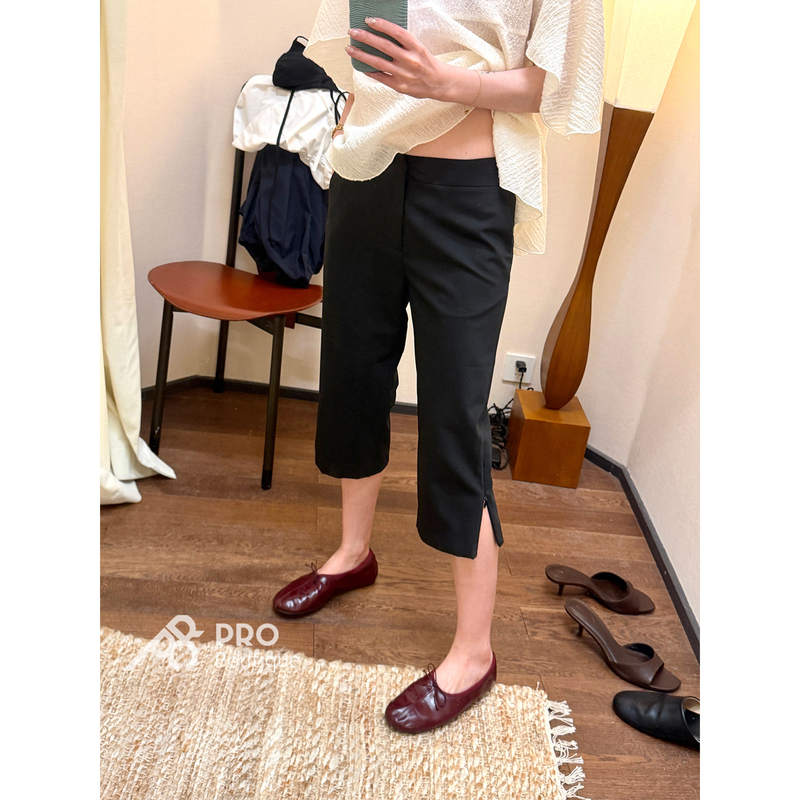 Pro Buyer Store Somnad Black Zipper Slit Capri Casual Pants Pro Buyer Store Somnad Black Zipper Slit Capri Casual Pants