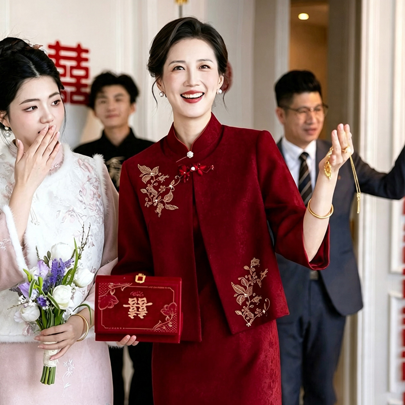 High-End Light Luxury Mother-In-Law Wedding Banquet Dress, Can Be Worn Casually, 2026 New Style, Elegant Mother's Cheongsam, Red Two-Piece Set High-End Light Luxury Mother-In-Law Wedding Banquet Dress, Can Be Worn Casually, 2026 New Style, Elegant Mother's Cheongsam, Red Two-Piece Set