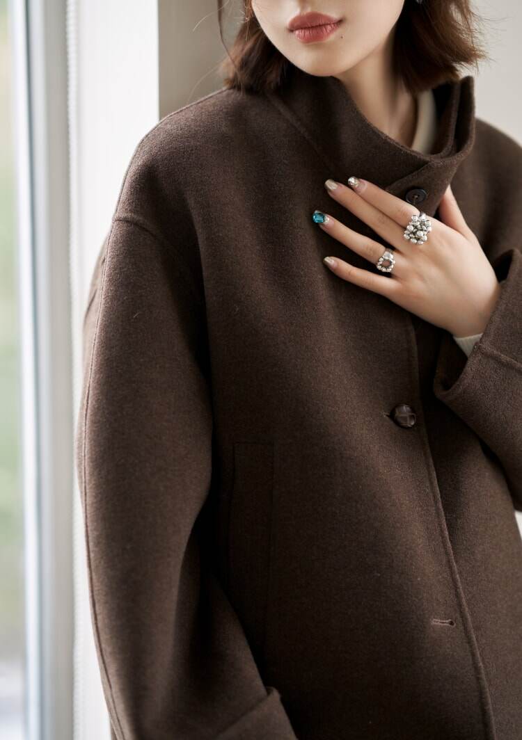 Stand Collar Long Double-Faced Wool Coat | Outerwear | Two Colors