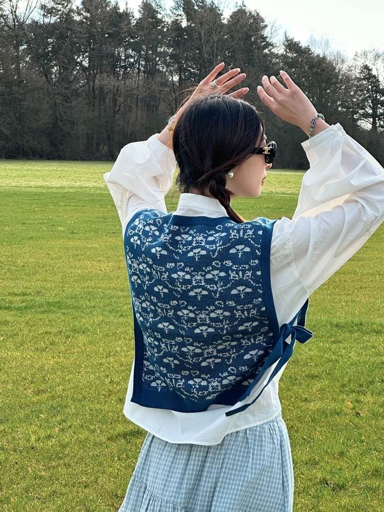 青花磁ジャカードニットベスト｜ジレ｜ニット｜春物｜Sora-1443