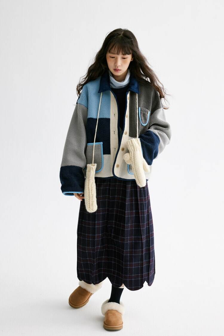 カラフルチェック柄ボアジャケット|アウター|2色|秋冬物|Sora-1674
